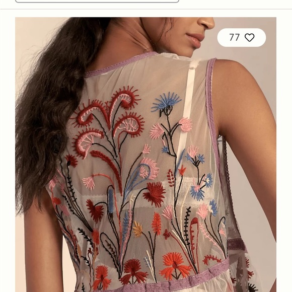 Anthropologie Sheer Embroidered Floral Sleeveless Top - Picture 2 of 11